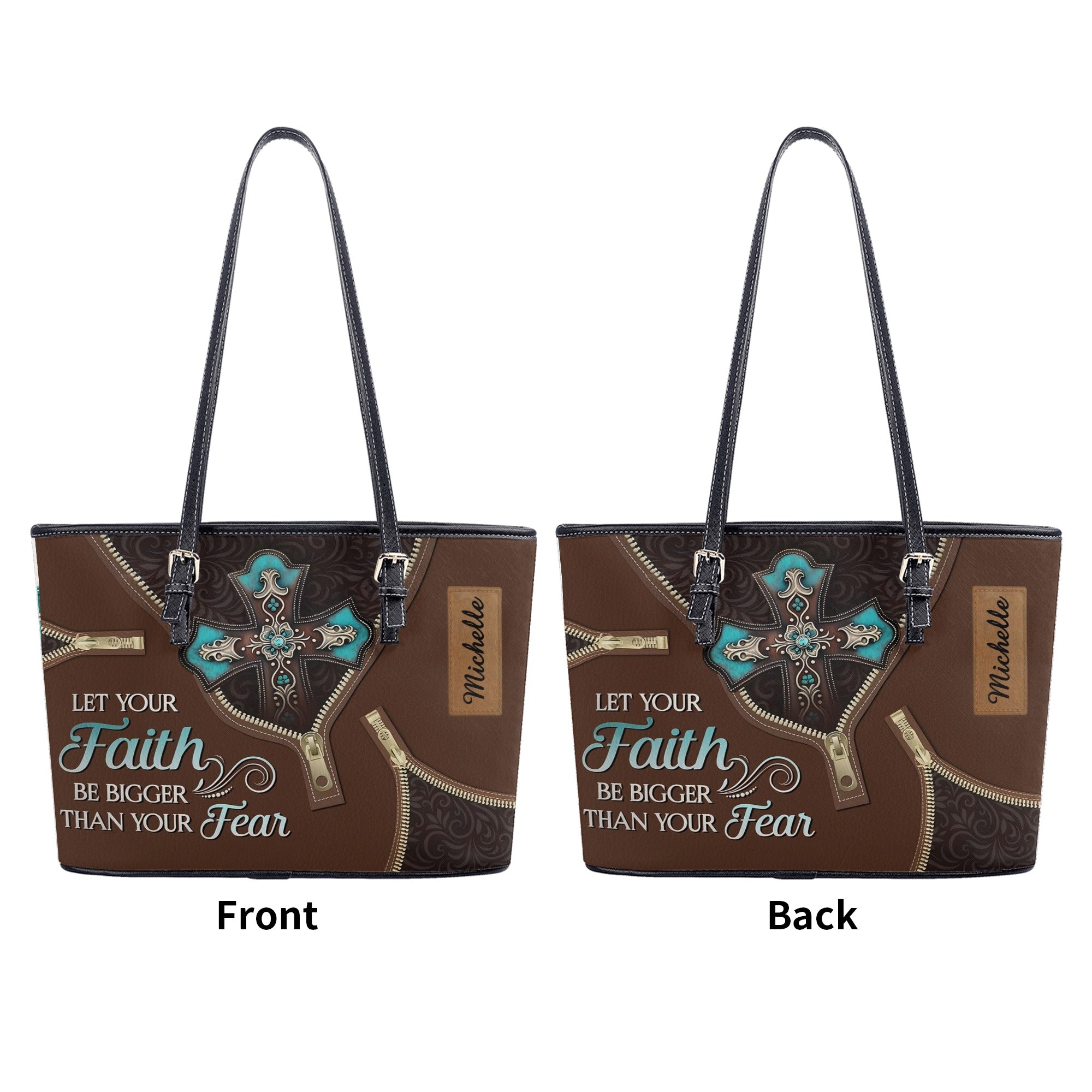Let Your Faith Be Bigger Than Your Fear Leather Bag, Custom Leather Bag With Bible Verse. BLAF12
